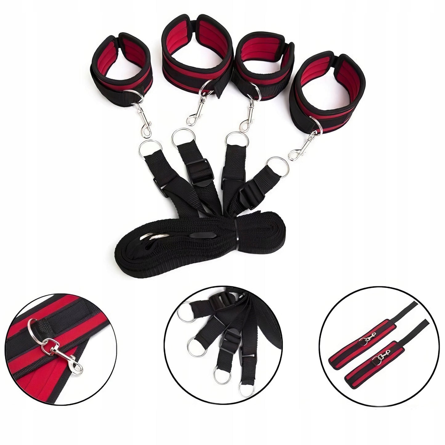 Profesionalios BDSM Sėdynės Diržai su Manžetėmis Rankoms, Kojoms, Reguliuojami Diržai