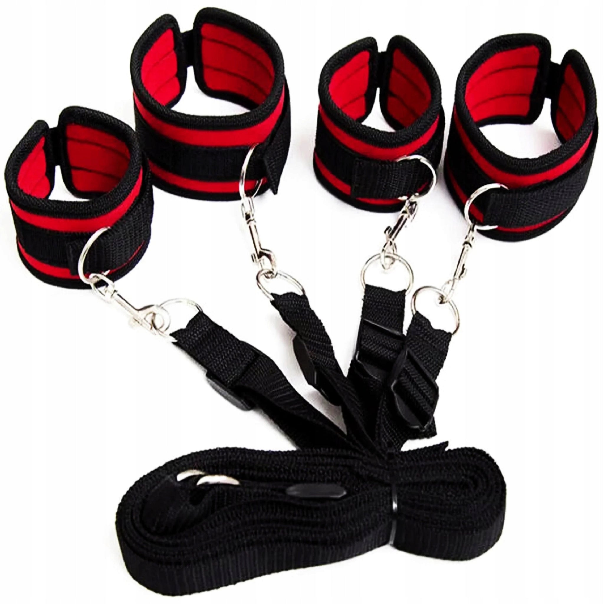 Profesionalios BDSM Sėdynės Diržai su Manžetėmis Rankoms, Kojoms, Reguliuojami Diržai