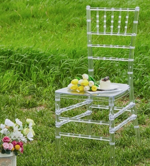 Skaidri akrilo vestuvinė kėdė, valgomojo kėdė Chiavari, itin aukšta kokybė