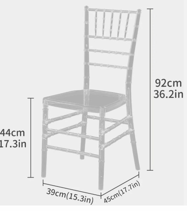 Skaidri akrilo vestuvinė kėdė, valgomojo kėdė Chiavari, itin aukšta kokybė