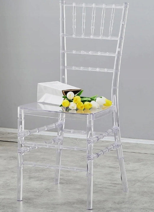 Skaidri akrilo vestuvinė kėdė, valgomojo kėdė Chiavari, itin aukšta kokybė