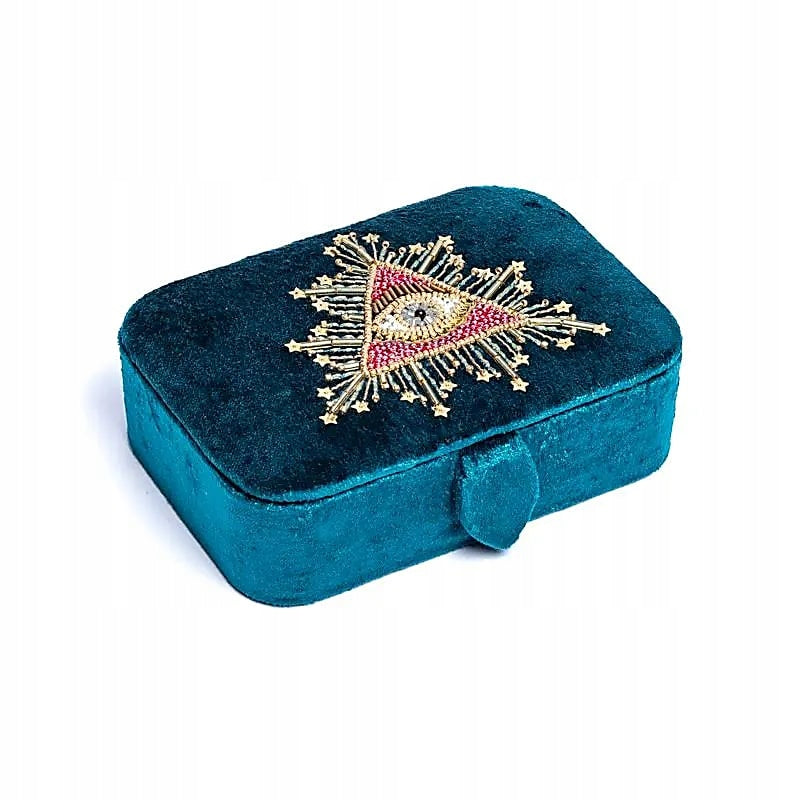 Aksominis dėklas papuošalams / tarot kortoms, petrolio spalvos, su Taro akimi