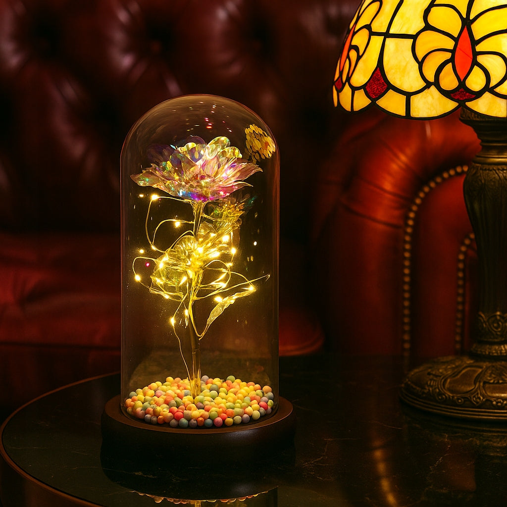 AMŽINA ROŽĖ LED STIKLE + DĖŽUTĖ + BATERIJOS, DOVANA MERGAITEI KALĖDOS