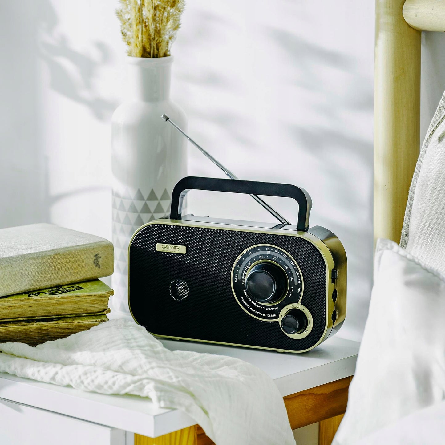 Virtuvės radijas maitinamas baterijomis, FM AM, namų garso įranga, teleskopinė antena