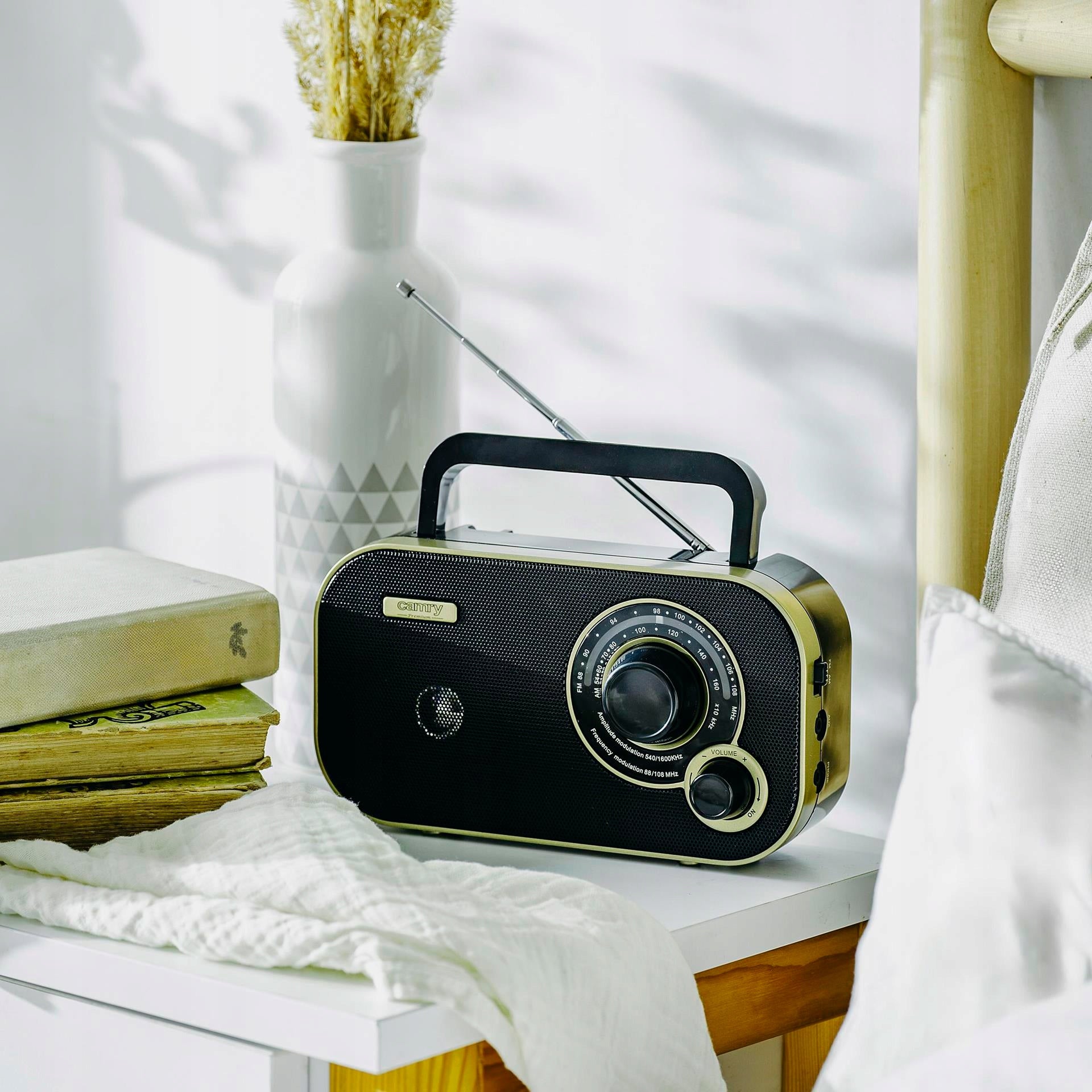 Virtuvės radijas maitinamas baterijomis, FM AM, namų garso įranga, teleskopinė antena