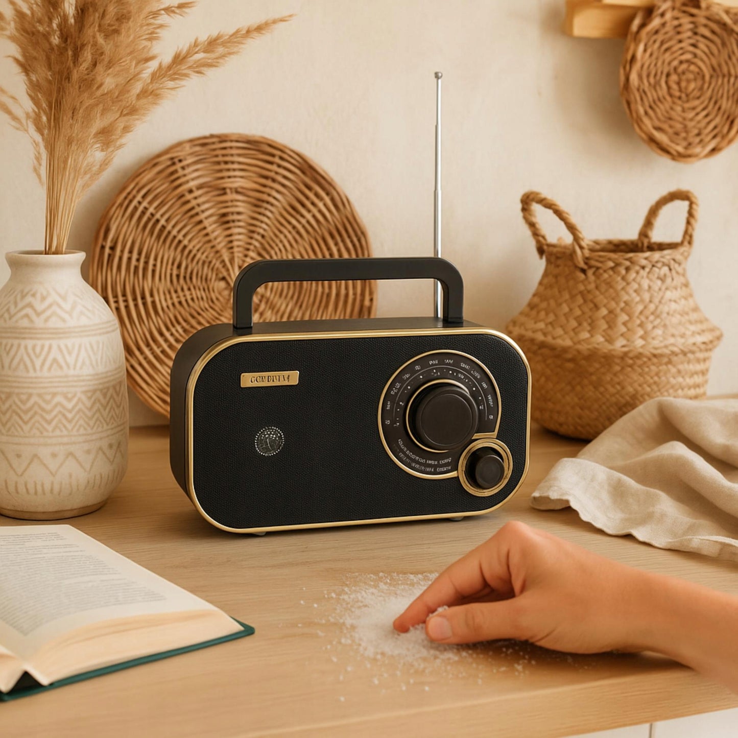 Virtuvės radijas maitinamas baterijomis, FM AM, namų garso įranga, teleskopinė antena