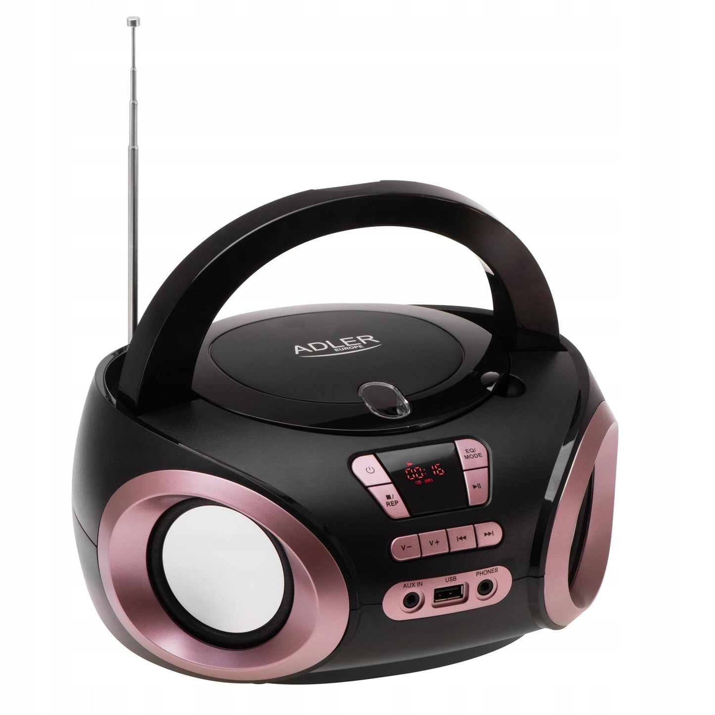 Nešiojamas radijo grotuvas Boombox su CD, MP3, USB, AUX, LCD, FM radijas Adler AD 1181