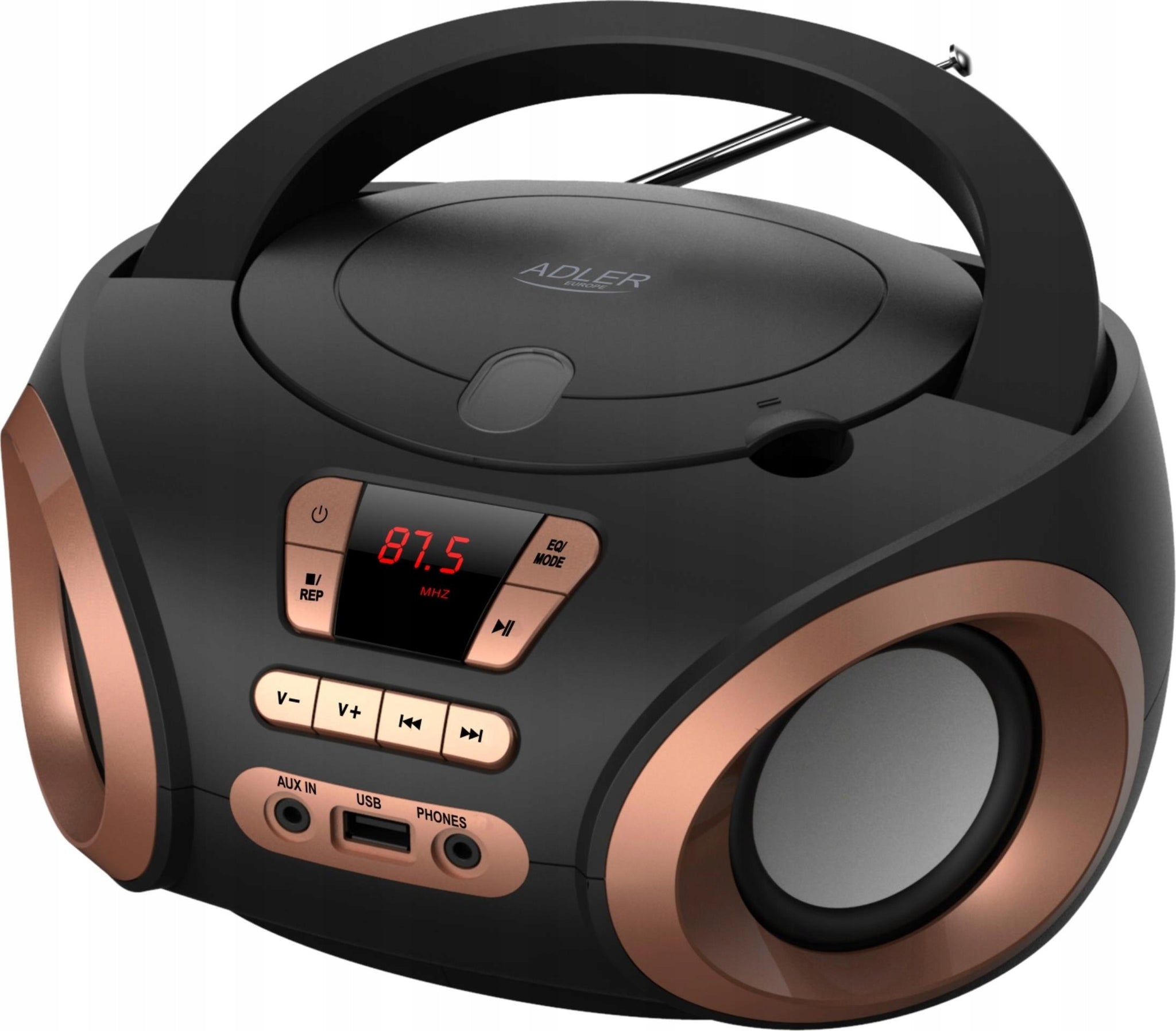 Nešiojamas radijo grotuvas Boombox su CD, MP3, USB, AUX, LCD, FM radijas Adler AD 1181