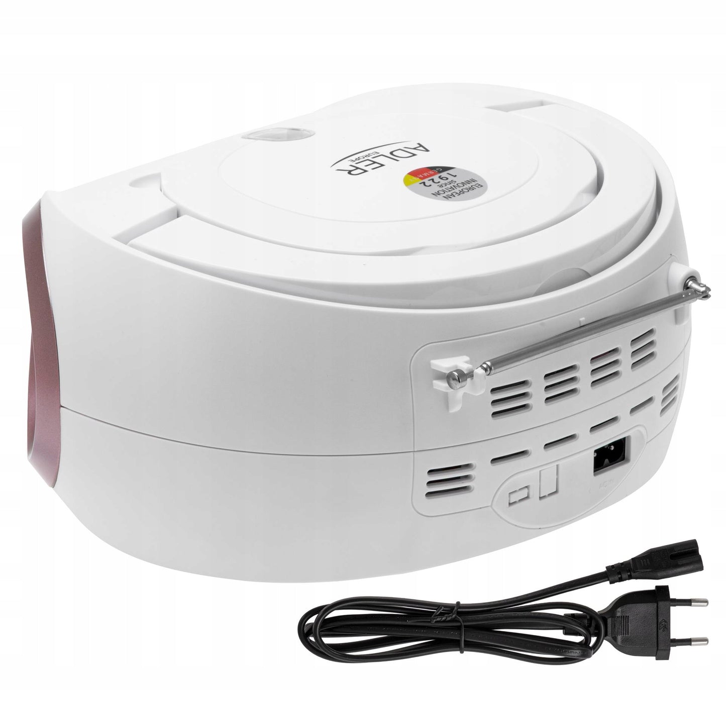 Nešiojamas radijas Boombox CD audio ir MP3 USB AUX LCD FM radijas Adler BALTAS