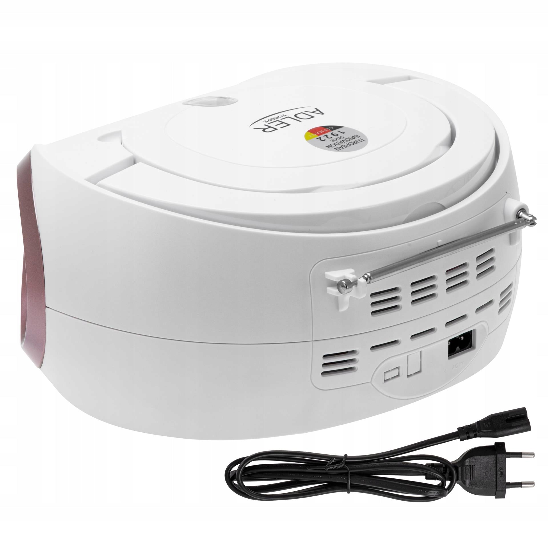 Nešiojamas radijas Boombox CD audio ir MP3 USB AUX LCD FM radijas Adler BALTAS