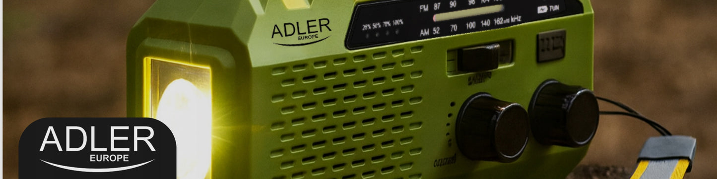 Nešiojamas radijas Saulės Rankenėlė Avarinis Powerbank Žibintuvėlis Preppers Adler