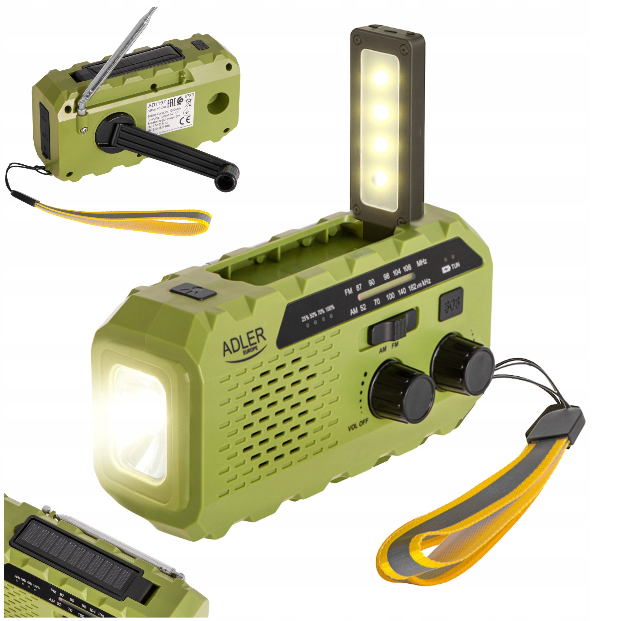 Nešiojamas radijas Saulės Rankenėlė Avarinis Powerbank Žibintuvėlis Preppers Adler
