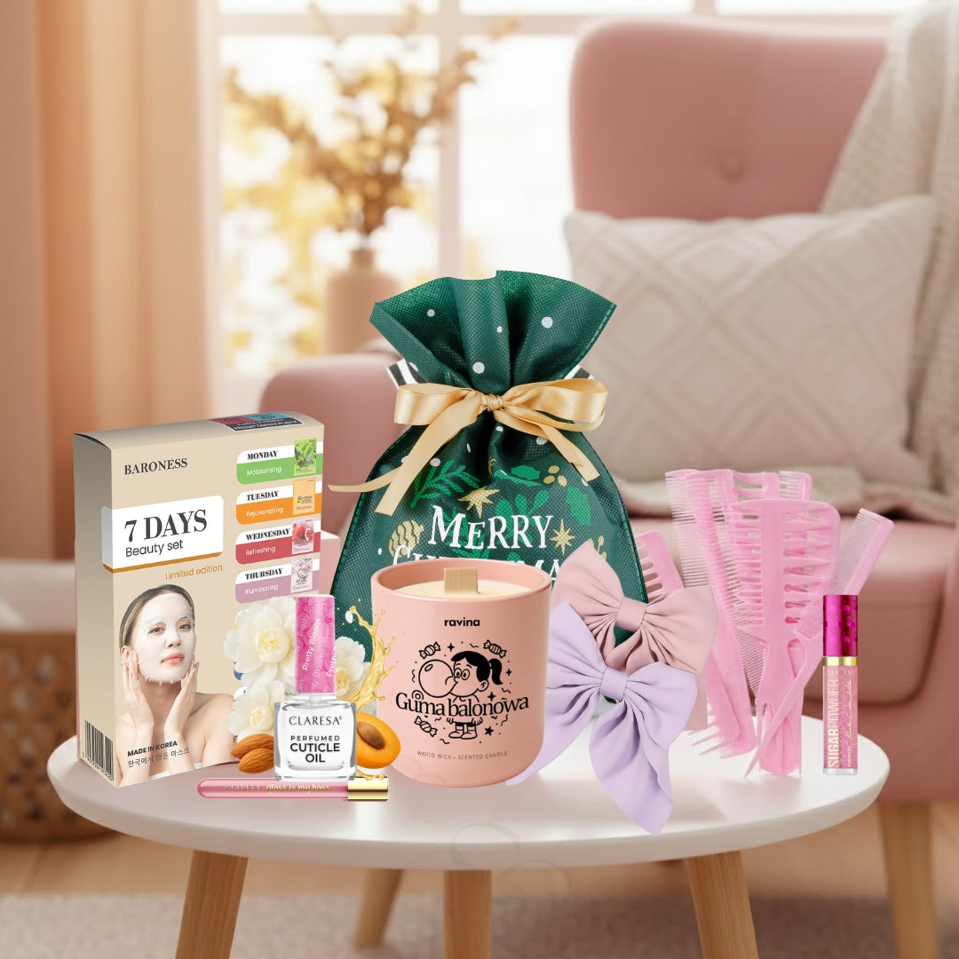 Rožinis SPA makiažo rinkinys paauglei "Beauty Box" dovanų dėžutė 7el + maišelis