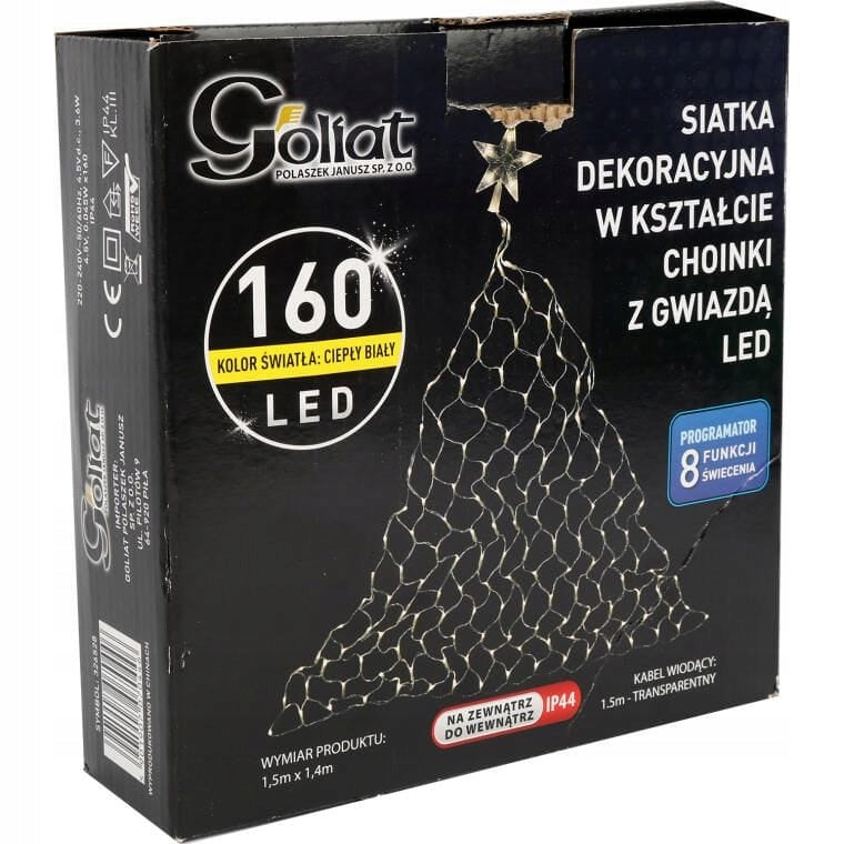 Šviečianti eglutės formos LED tinklo dekoracija su žvaigžde, šiltai balta spalva