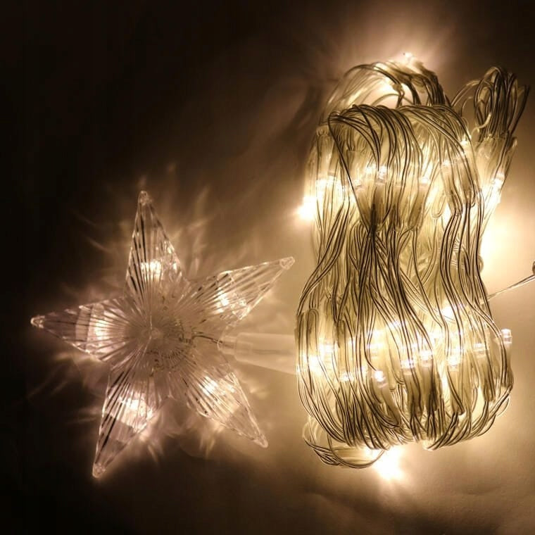 Šviečianti eglutės formos LED tinklo dekoracija su žvaigžde, šiltai balta spalva