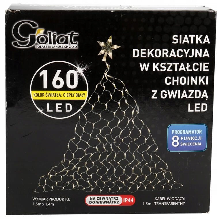 Šviečianti eglutės formos LED tinklo dekoracija su žvaigžde, šiltai balta spalva