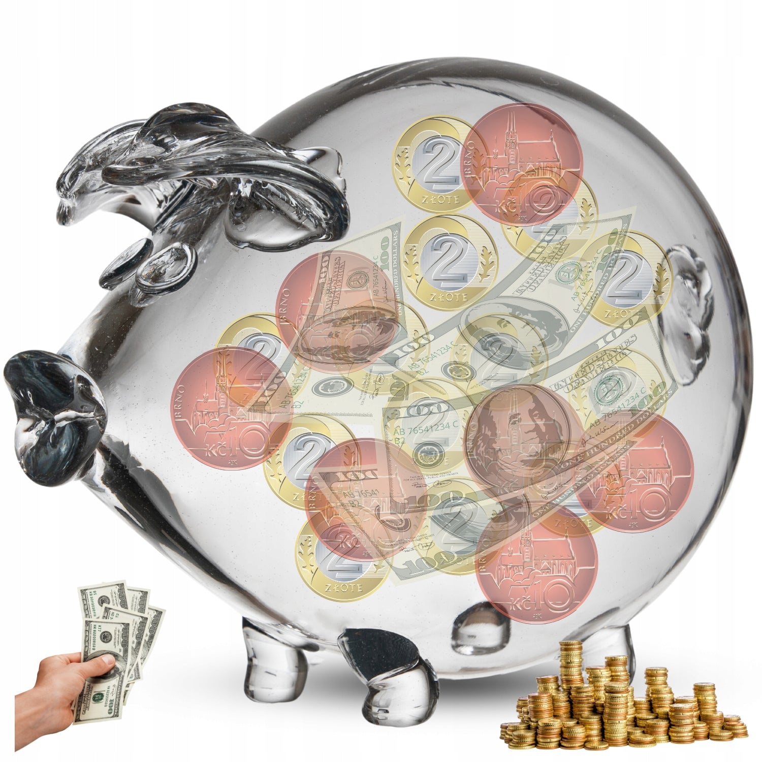 Didžiausia stiklinė kiaulytė taupyklė, rankų darbo dovana vaikams MEGA