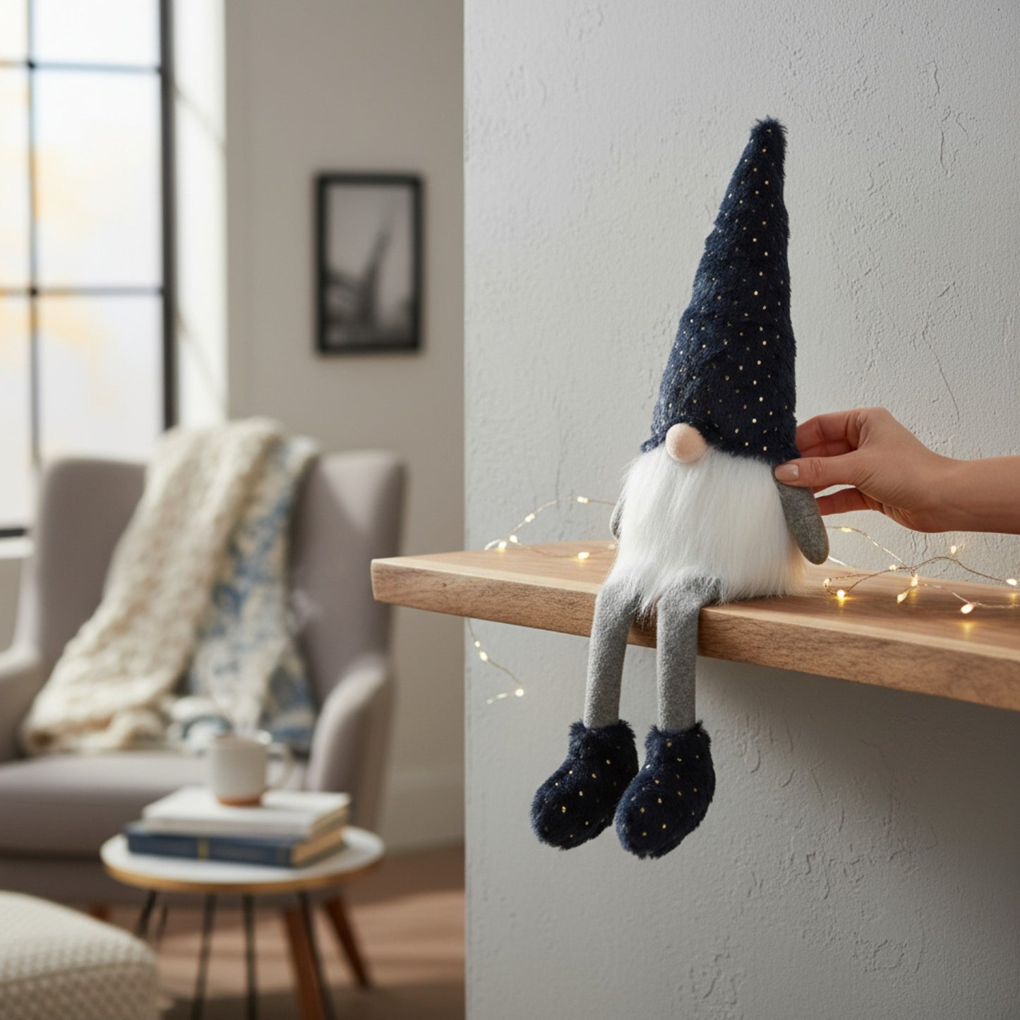 Kalėdinis nykštukas Gnomas, Kalėdinė puošmena, Dovana 50 cm Tamsiai mėlynas