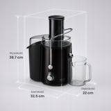 Didelio sūkių sulčiaspaudė, 2000W, vaisiams ir daržovėms, su didele anga