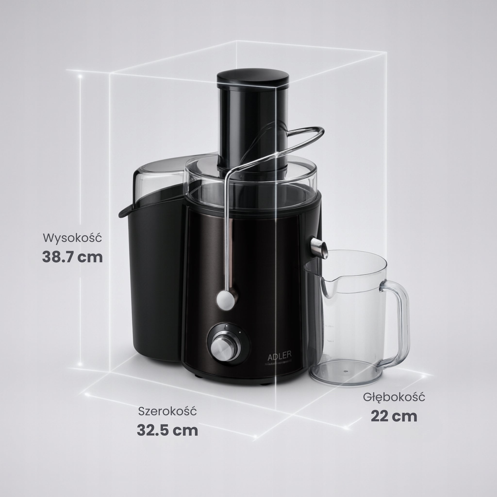 Didelio sūkių sulčiaspaudė, 2000W, vaisiams ir daržovėms, su didele anga