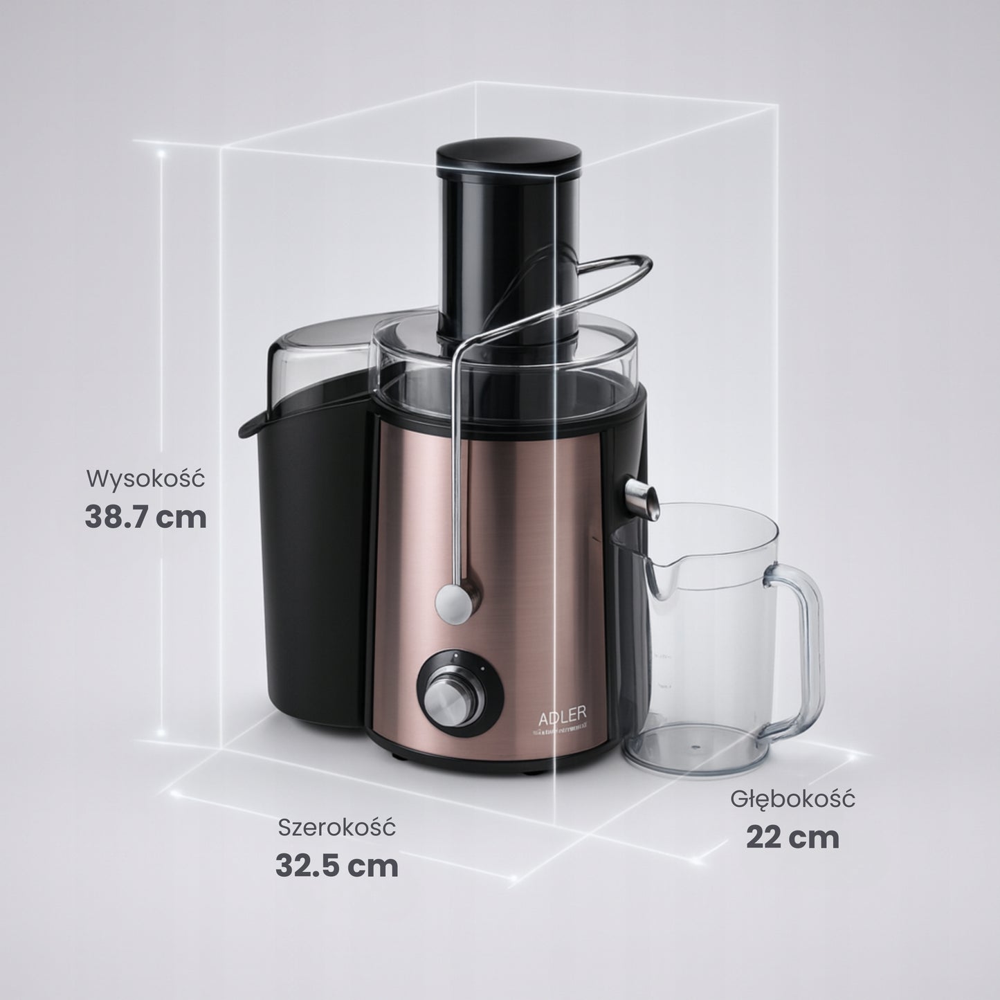 Didelio sūkių sulčiaspaudė, 2000W, vaisiams ir daržovėms, su didele anga