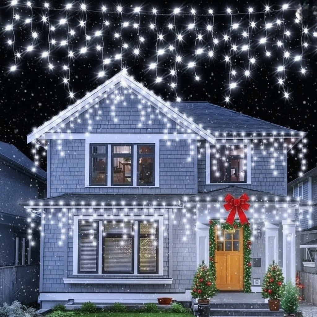 VARVEKLIAI 300 LED prailginami 10m FLASH lauko ŠALTAI BALTA