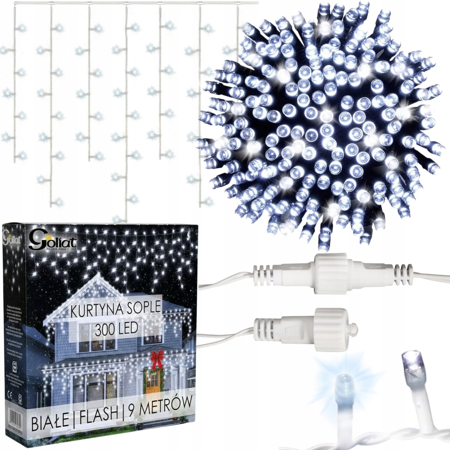 VARVEKLIAI 300 LED prailginami 10m FLASH lauko ŠALTAI BALTA