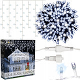 VARVEKLIAI 300 LED prailginami 10m FLASH lauko ŠALTAI BALTA