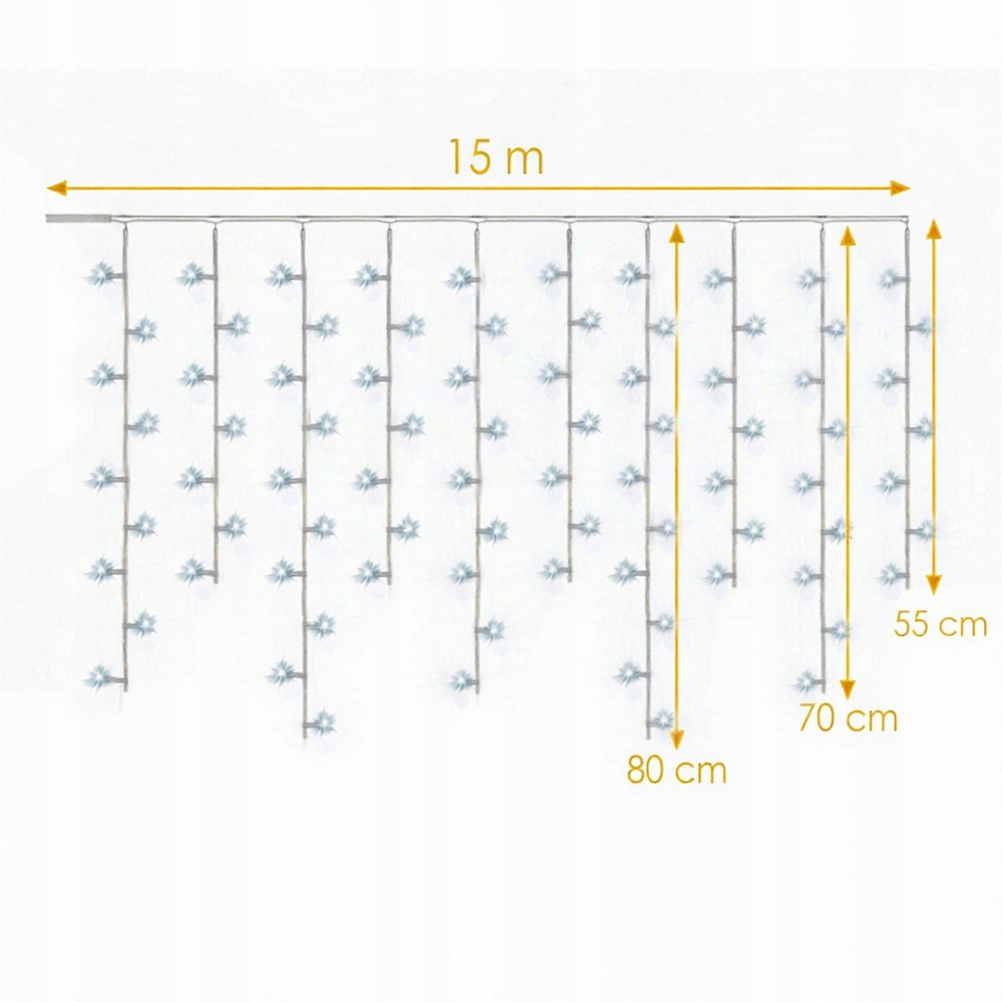 VARVEKLIAI 500 LED UŽuolaidinės lemputės LAUKO IP44 ŠALTAI BALTOS MIRKSINČIOS 15 M Goliat