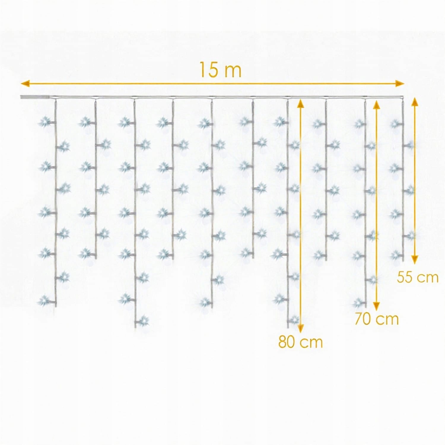 VARVEKLIAI 500 LED UŽuolaidinės lemputės LAUKO IP44 ŠALTAI BALTOS MIRKSINČIOS 15 M Goliat