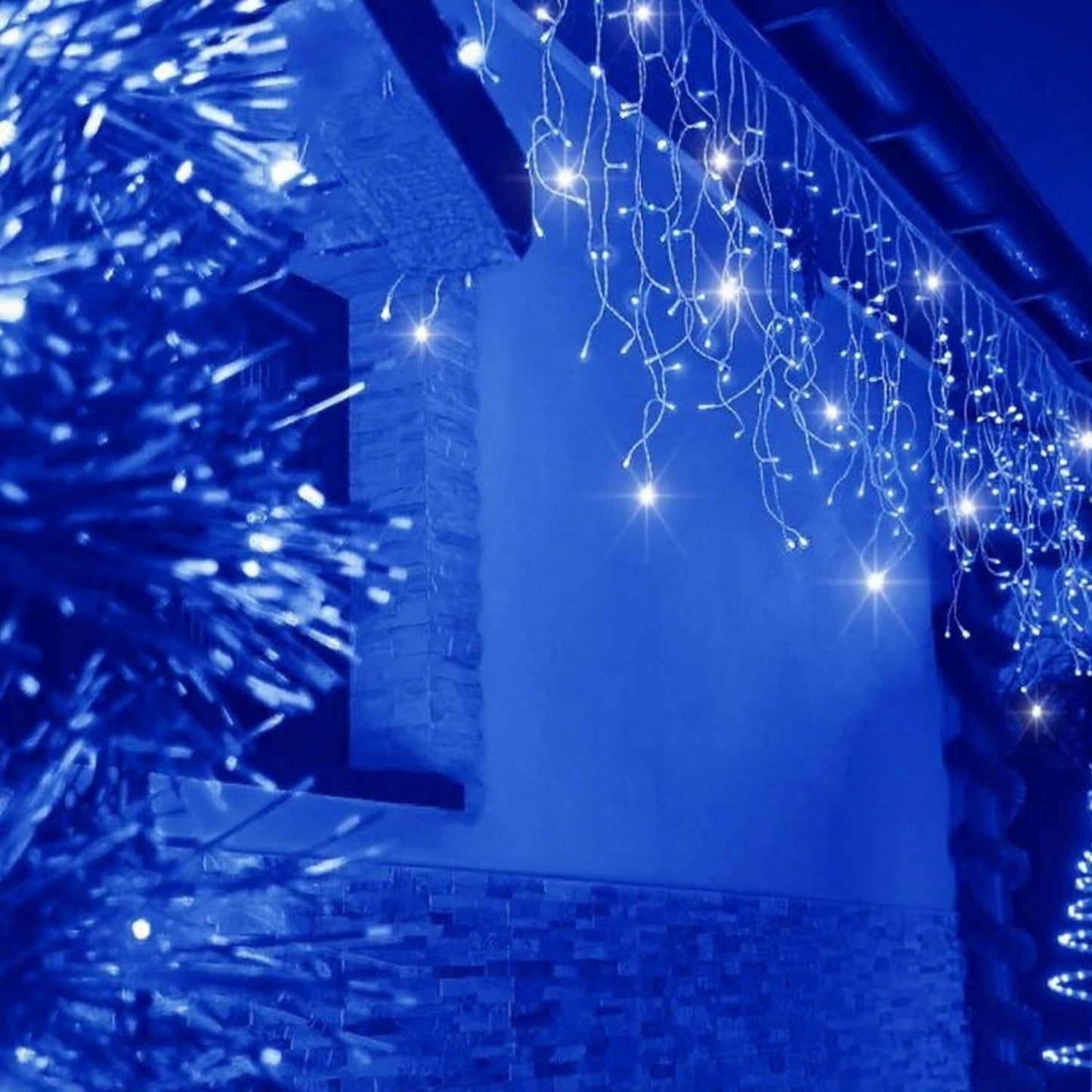 Varvekliai 500 LED Užuolaida Lemputės Lauko Mėlynos + FLASH Šaltai balta 15 m