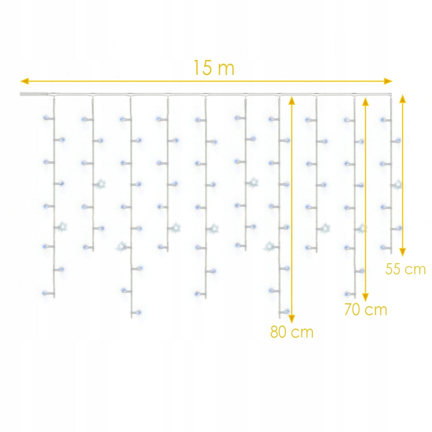 Varvekliai 500 LED Užuolaida Lemputės Lauko Mėlynos + FLASH Šaltai balta 15 m