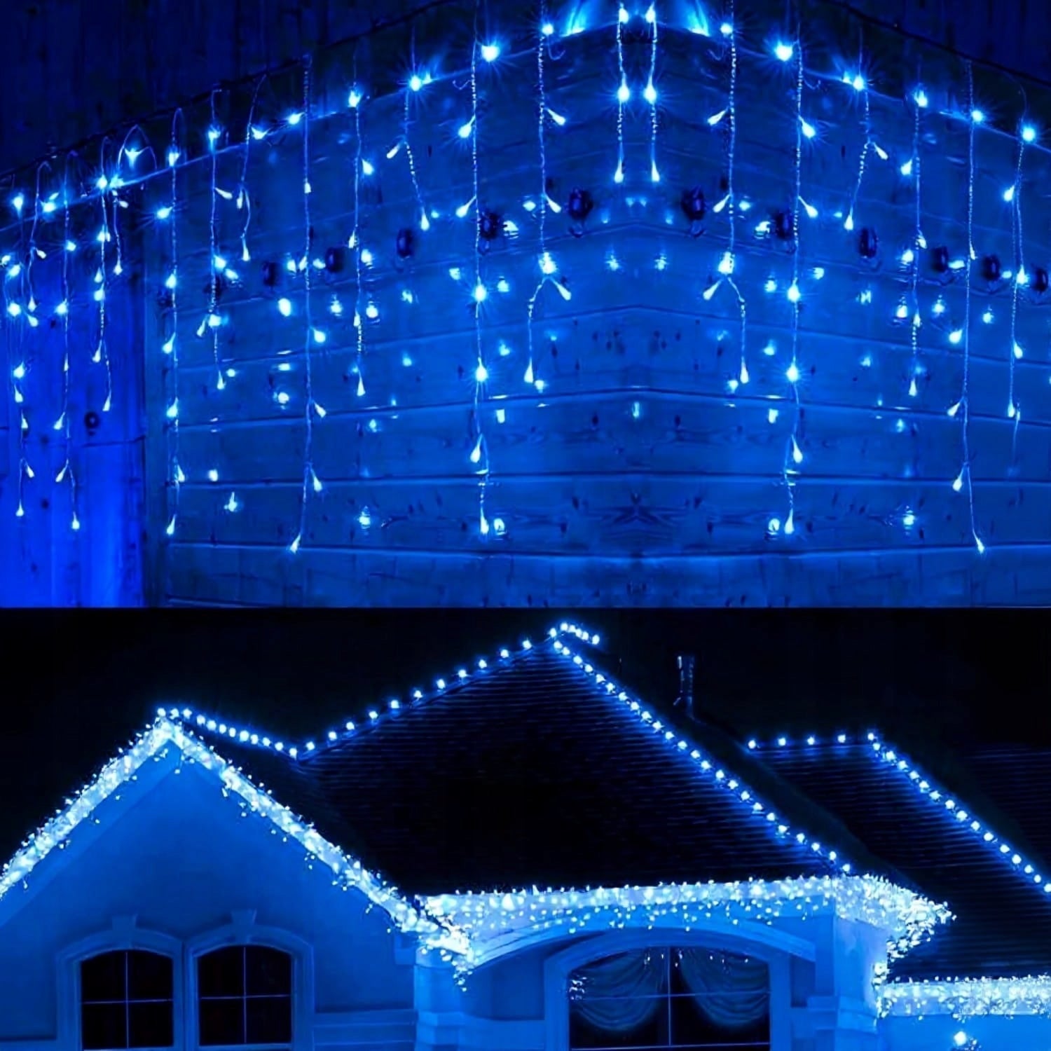 Varvekliai 500 LED Užuolaida Lemputės Lauko Mėlynos + FLASH Šaltai balta 15 m