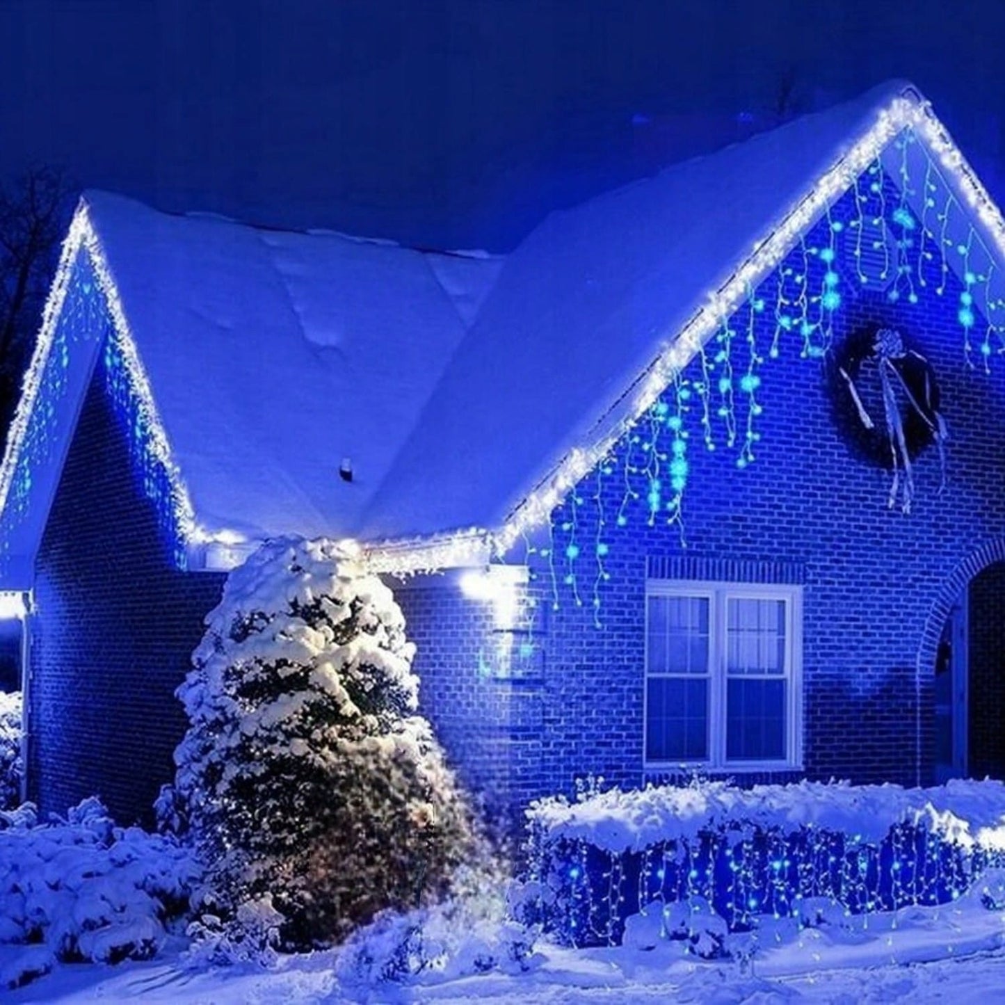 Varvekliai 500 LED Užuolaida Lemputės Lauko Mėlynos + FLASH Šaltai balta 15 m