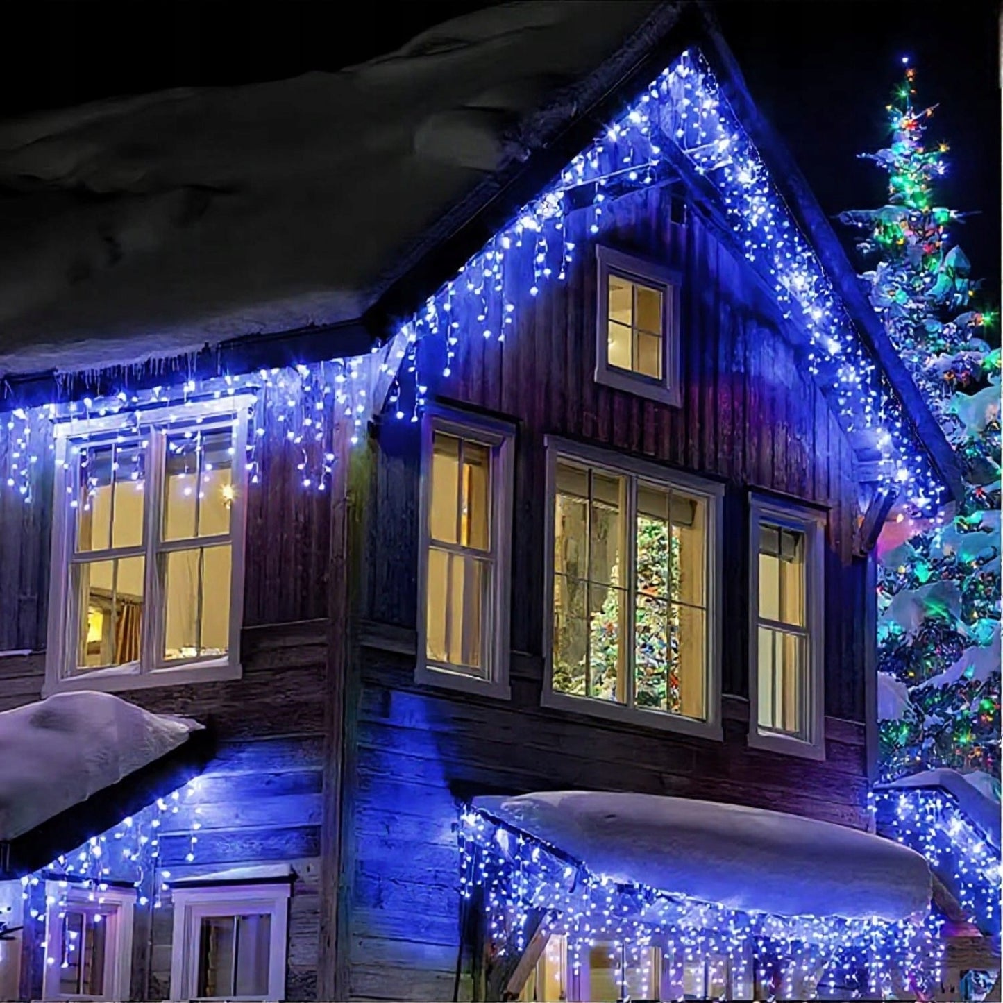 Varvekliai 500 LED Užuolaida Lemputės Lauko Mėlynos + FLASH Šaltai balta 15 m