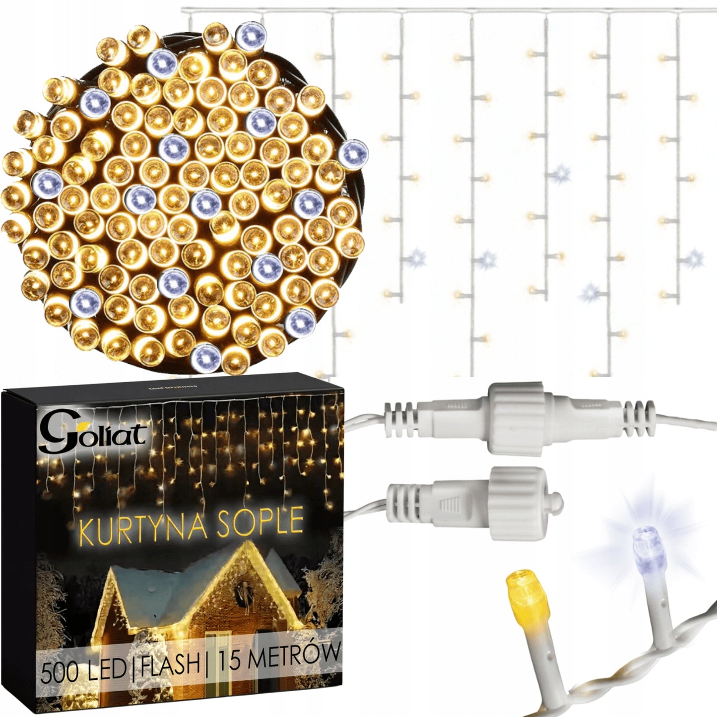 Varvekliai 500LED šviesos užuolaida Kalėdinės lemputės IP44 lauko 15m Goliat