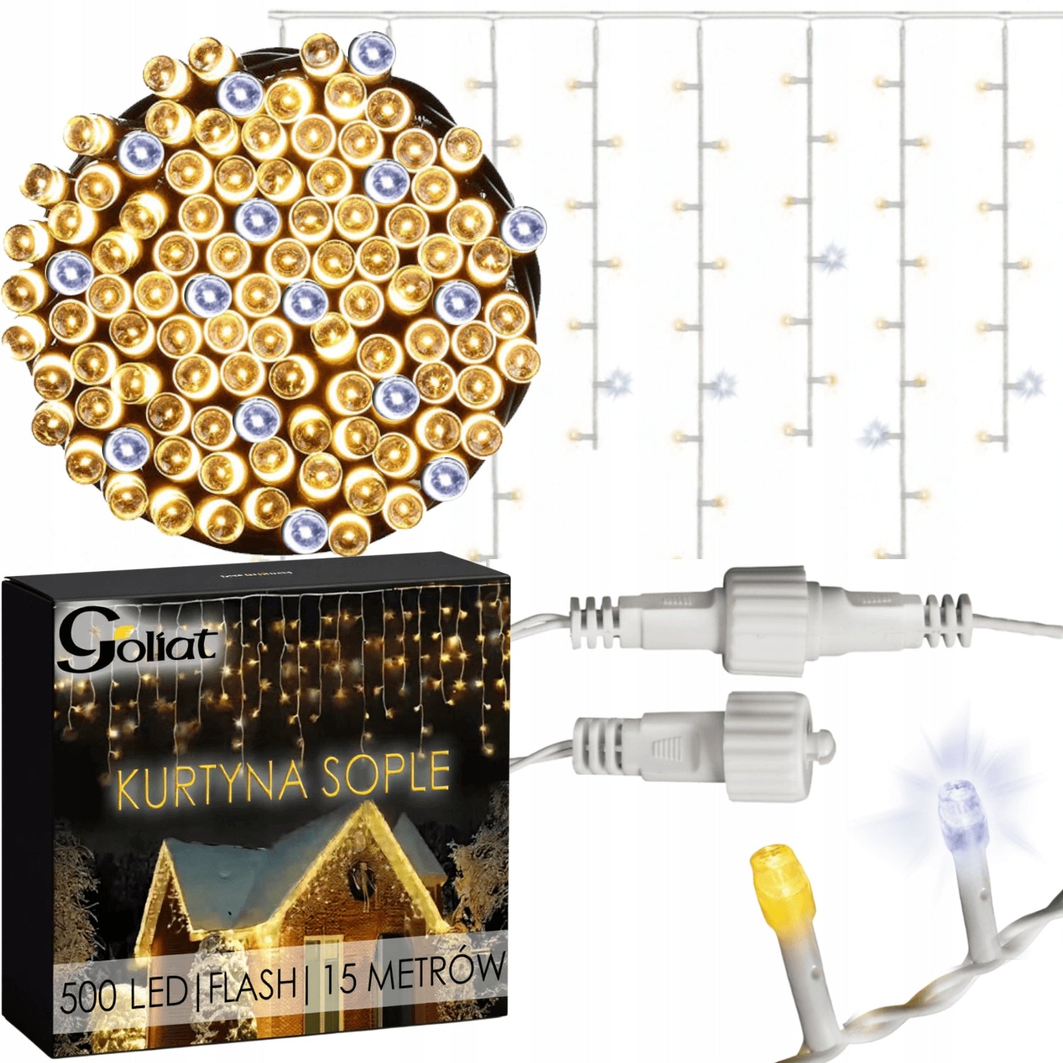 Varvekliai 500LED šviesos užuolaida Kalėdinės lemputės IP44 lauko 15m Goliat