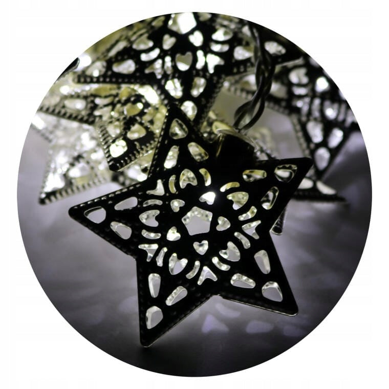 Sidabrinės metalinės kalėdinės lemputės žvaigždutės 20 LED 2,85 m su baterijomis