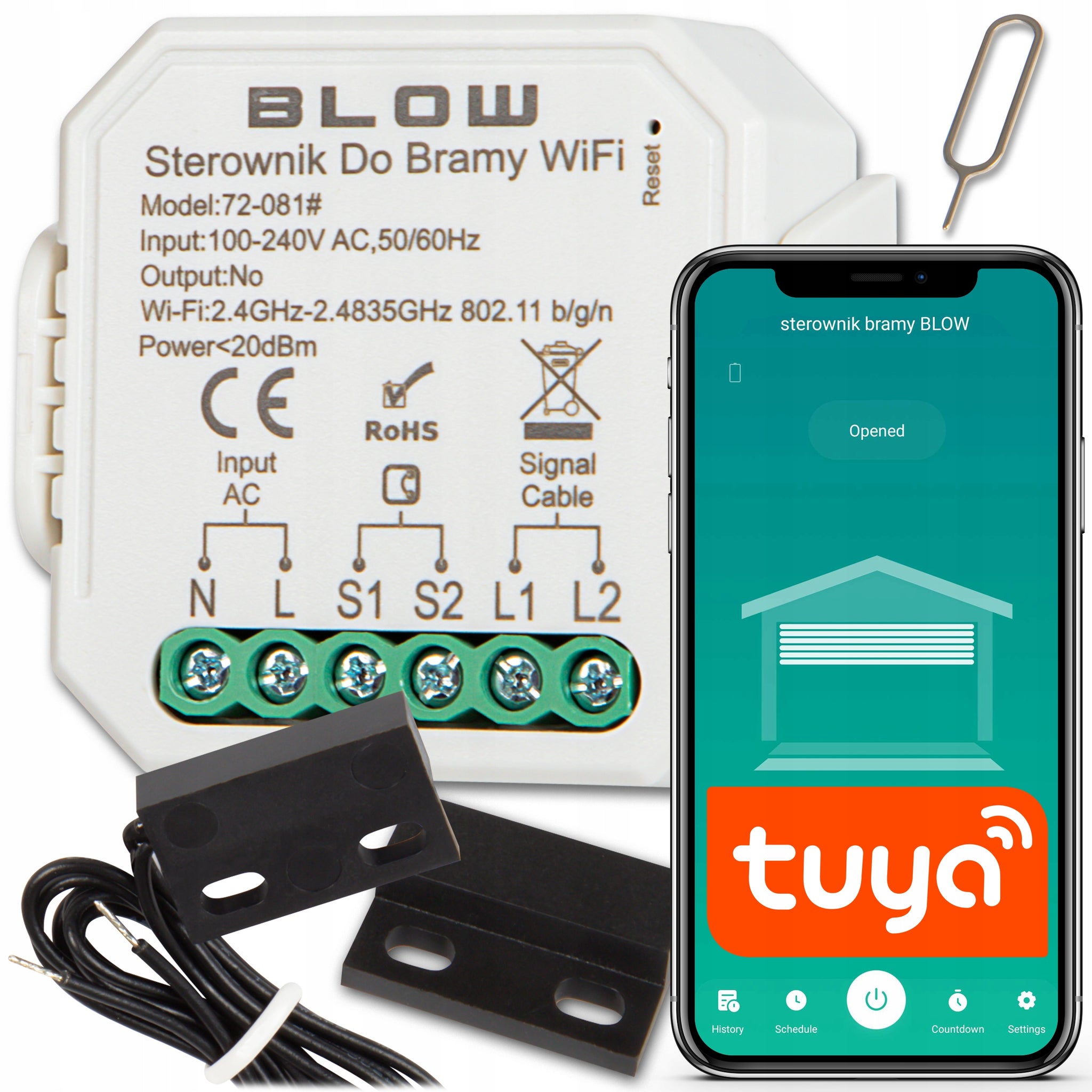 WiFi valdiklis garažo ir įvažiavimo vartams su jutikliais TUYA SMART LIFE