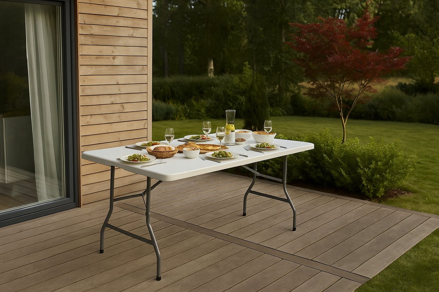 Sodo stalas sulankstomas išskleidžiamas catering banketinis 200x90cm, lagaminas