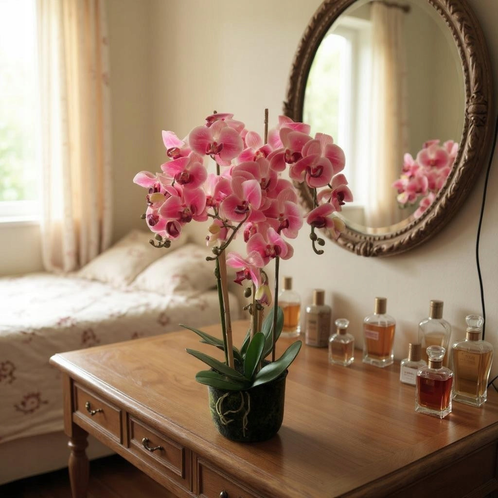 Didelė 80 cm dirbtinė orchidėja PREMIUM, dirbtinės gėlės kaip gyvos Goliat