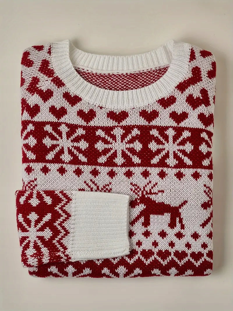 MOTERIŠKAS KALĖDINIS MEGZTINIS SU SNIEGUOLĖMIS KALĖDINIAI RAŠTAI ŽIEMINIS ŠILTAS 42 XL