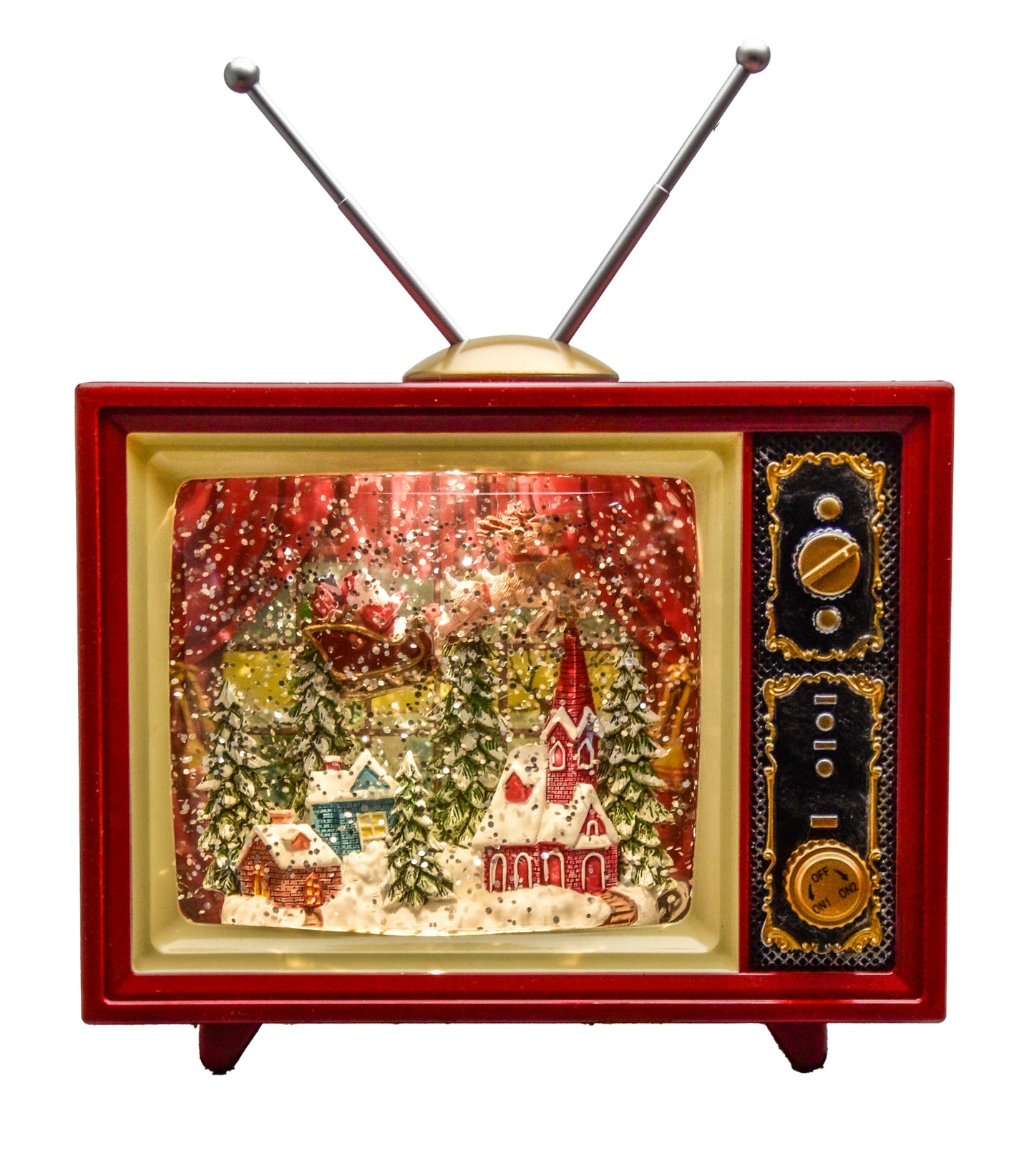 KALĖDINIS ŽIBINTUVĖLIS MUZIKINĖ DĖŽUTĖ TELEVIZORIUS TV KALĖDŲ SENELIS ELNIAS BATERIJOMIS USB