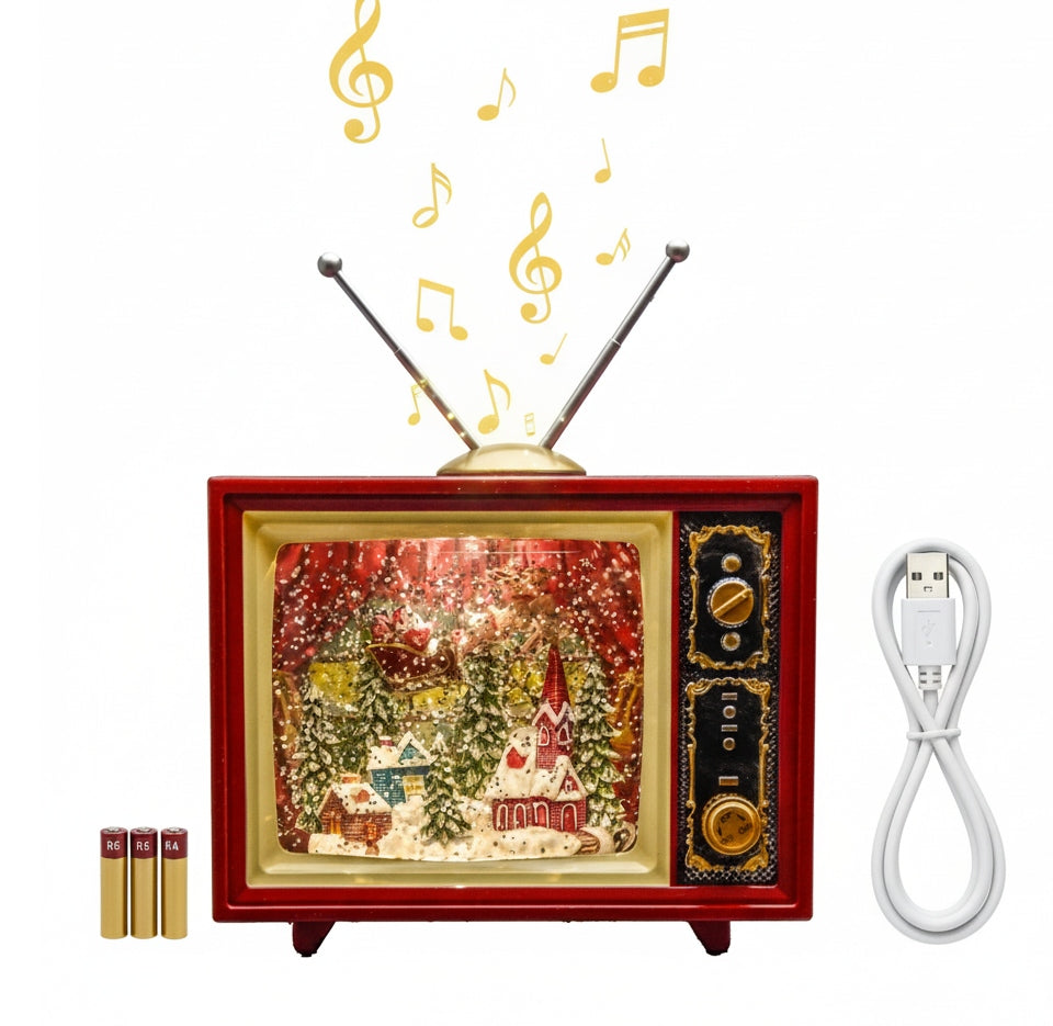 KALĖDINIS ŽIBINTUVĖLIS MUZIKINĖ DĖŽUTĖ TELEVIZORIUS TV KALĖDŲ SENELIS ELNIAS BATERIJOMIS USB