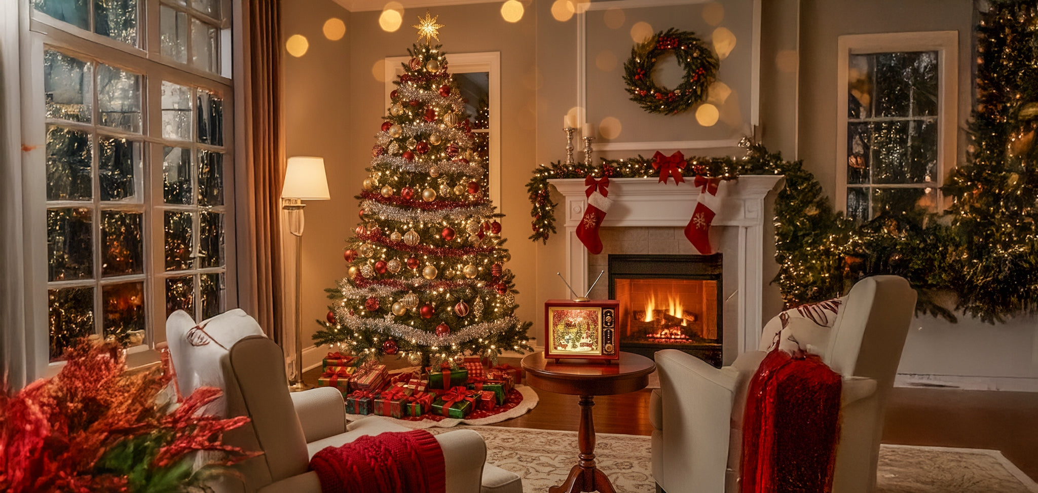 KALĖDINIS ŽIBINTUVĖLIS MUZIKINĖ DĖŽUTĖ TELEVIZORIUS TV KALĖDŲ SENELIS ELNIAS BATERIJOMIS USB