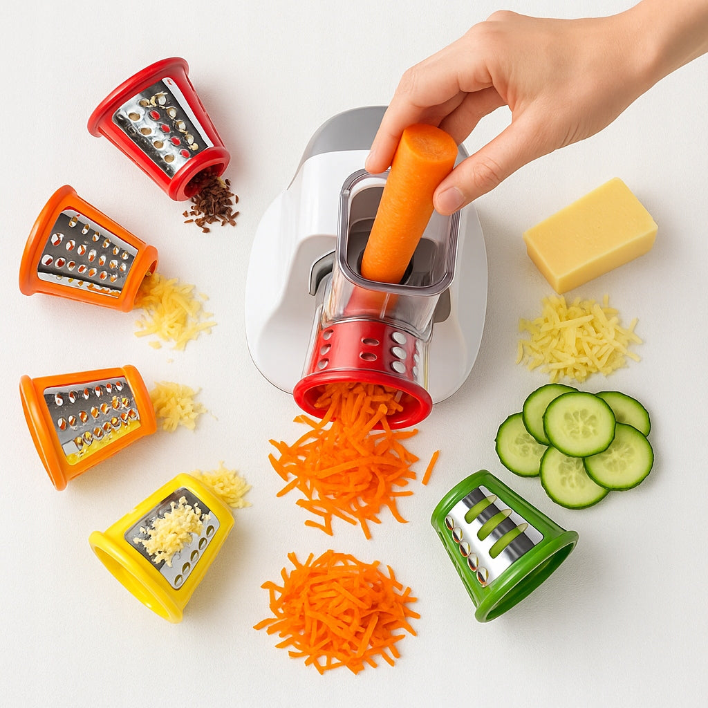 ELEKTRINIS DARŽOVIŲ, KOPŪSTŲ, SŪRIO SMULKINTUVAS/TARKYKLĖ SU 5 TARKAIS, 150W