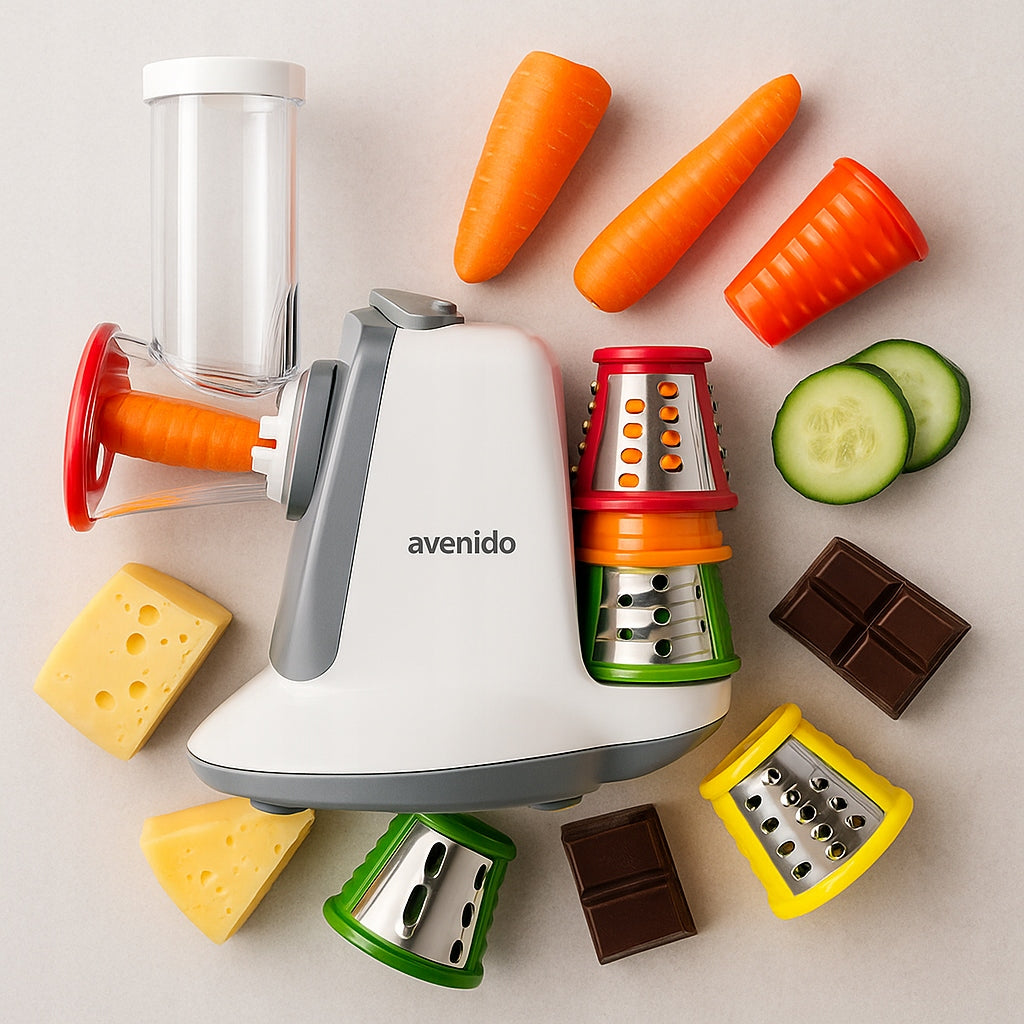 ELEKTRINIS DARŽOVIŲ, KOPŪSTŲ, SŪRIO SMULKINTUVAS/TARKYKLĖ SU 5 TARKAIS, 150W