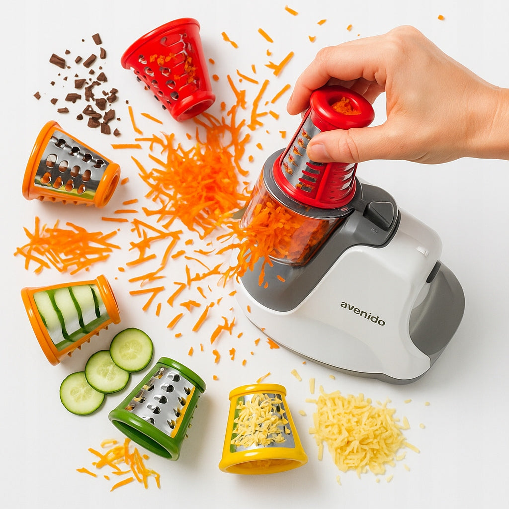 ELEKTRINIS DARŽOVIŲ, KOPŪSTŲ, SŪRIO SMULKINTUVAS/TARKYKLĖ SU 5 TARKAIS, 150W