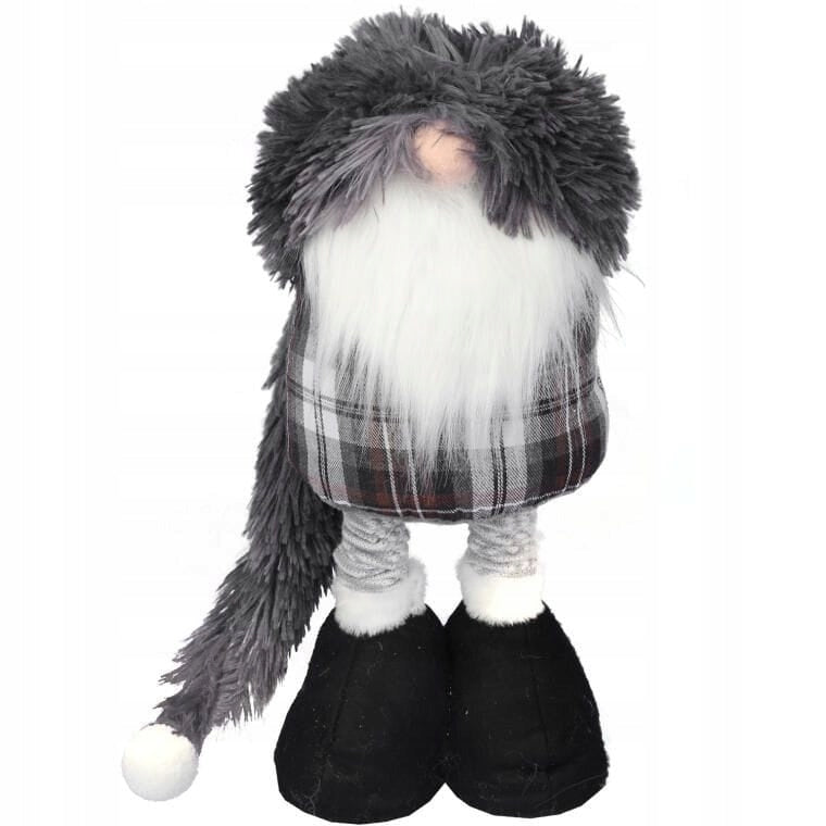 Kalėdinis nykštukas ant teleskopinių kojelių, juodas, 90 cm su ilga kepure, DEKORACIJA