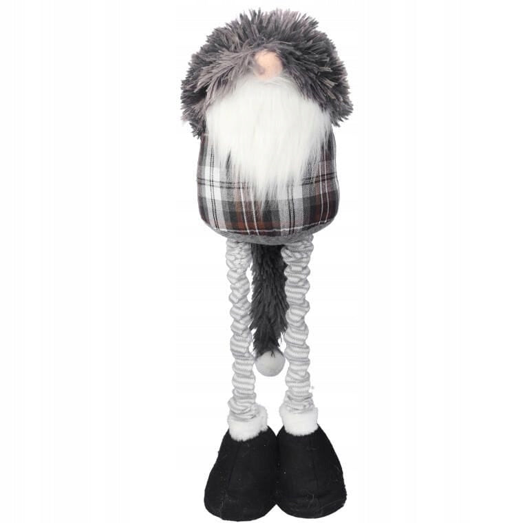 Kalėdinis nykštukas ant teleskopinių kojelių, juodas, 90 cm su ilga kepure, DEKORACIJA